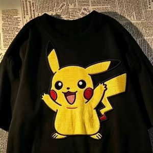 PAZHAOLANG | Cute Pikachu Embroidery T-Shirt Large Size Short Sleeve