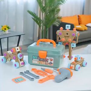 147PCS Mainan Anak Tool Box Set Mainan Perbaikan Sekrup Bor Listrik Simulasi Mainan Splicing Kreatif DIY Mainan Edukasi Anak