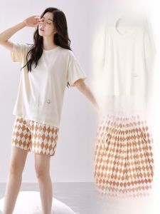 MiiOW | ชุดนอนผ้าโมดอลสำหรับผู้หญิงในฤดูร้อน แขนสั้น กางเกงขาสั้น ระบายอากาศได้ดี สบาย ชุดนอนในบ้าน ชุดนอนผ้าฝ้ายผสมโมดอล