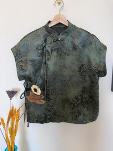 New Chinese Style Green Short Sleeve Shirt Womens Summer Casual High-End Feeling Top Light Maturity French Small Audience