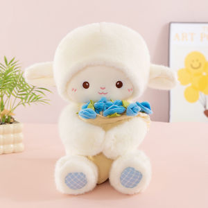 Rose Bouquet Sheep Doll with Hand Magnetic Soft Animal Plush Small Anime Hugging Lamb Doll Birthday Girls Valentine Gift