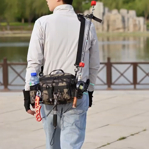 กระเป๋าตกปลา ถุงตกปลา ผ้าออกซ์ฟอร์ดหนา กันน้ำ สวมใส่ แพ็คเกจการจัดเก็บเครื่องมือแบบหลายฟังก์ชั่น Lure Fishing Bag