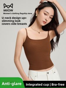 miiow | Womens Cotton Vest With Chest Pad U-Neck Anti-Light Walking Skin-Friendly Underwear New 2025 Backless Style MiiOW Cat Person