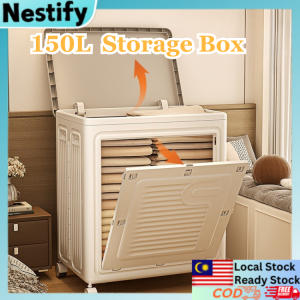 150L 58CM Foldable Storage Box with Wheels Multipurpose Cabinet Organizer 2 Way Opening Design for Clothes Books Toys Snacks