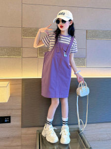 Girls Fashionable Outfit Cotton Bib Dress Set Early Autumn Dopaamine Matching Korean Style Pure Color Skirt for Big Kids