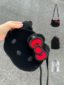 7th Anniversary Kitty Velvet Bag Drawstring Crossbody Shoulder Bag Women Cute Vinyl Cartoon Anime Bucket Shape Medium Size