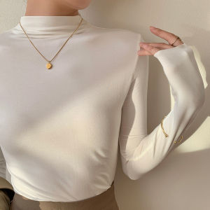 Womens Half High Collar Modal Long Sleeve T-Shirt Thin Style mid Collar Base Shirt Korean Style Commute Autumn Fashion