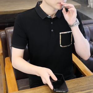 Summer 2024 Mens High-End Short-Sleeve Polo Shirt Breathable Flip-Collar T-Shirt Fashionable European Style Cotton Polyester Blend