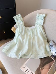 Áo Sơ Mi Nữ Tay Ngắn Cổ Vuông Ren Phong Cách Pháp Ngọt Ngào Mùa Hè 2025 Mới Cao Cấp Áo Thun Cotton Thường Ngày