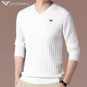 Chic V-Neck Knitted Wool Mens T-Shirt Long Sleeve Thin Loose Fashion Spring Autumn Base Shirt Casual Wear Urban Style