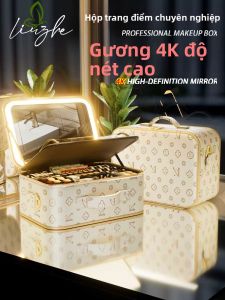 LIUZHE | Hộp Đựng Phấn Trang Điểm Chuyên Nghiệp Dung Lượng Lớn có Gương LED