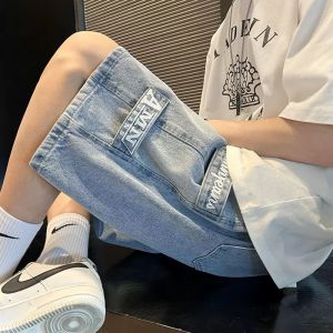 Loose Wide Leg Jeans Shorts Womens Trendy Student Wear Summer Casual Washed Straight Tube Pants Lightweight Comfortable Denim