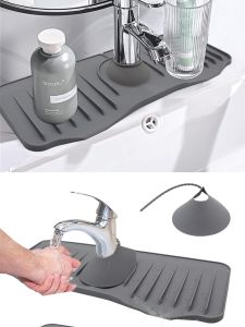 Foldable Silicone Splash Proof Mat Kitchen Sink Drain Mat Bathroom Counter Faucet Mat Water Absorbent Pad Nordic Style Rectangular