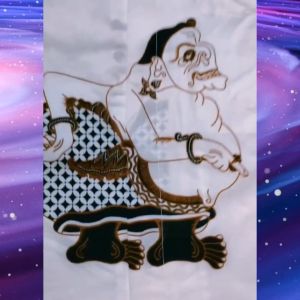 Baju muslim pria dewasa kemeja koko full furing katun prima halus batik wisanggeni solo motif wayang semar putih