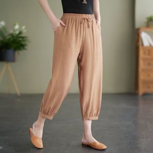 Quần Ống Rộng Nine-Five Ice Silk Cotton Lụa Mềm Mại Cho Nữ Mùa Hè Mỏng Thường Ngày Cạp Chun Quần Harem Rộng Rãi
