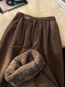 Quần Nhung Ống Đứng Dày Lót Lông Cừu Ấm Áp Chống Lạnh Mùa Đông Cho Nam Quần Nhung Rộng Rãi Thoải Mái Thường Ngày