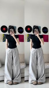 Quần Ống Rộng Kẻ Sọc Chất Kaki mềm Chuẩn Form QC có khuy cài kèm dây