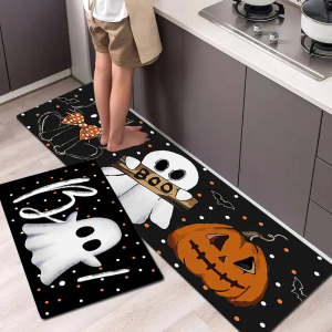 VIKAMA 1/2pcs Halloween Kitchen Rug Non-slip Dirt-resistant Hallway Mat Laundry Bedroom Carpet Home Decor