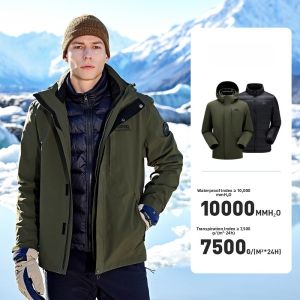 Jeep | Jeep Graphene Down Mens Three-in-One Outdoor Climbing Jacket Waterproof Warmth Retention Detachable Inner Liner Polyester Fiber