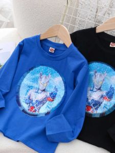 Flip Sequin Long Sleeve Ultraman T-Shirt for Boys Spring Autumn Fashionable Childrens Superhero Top Trendy Kids Clothing