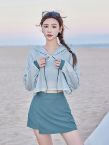 ReXiang Womens Swimwear 2023 New Long Sleeve Thermal Bath Swimming Cover up Hooded Fashion Conservative Student Sports