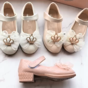 Kids Fashion Crown Tulle Mary Jane Royal Blush Mid Heels Shoes For Kids