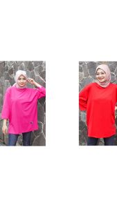 Kaos Basic Hitam Oversize Panjang Lengan 7/8 Belah Pinggir Atasan Wanita Muslimah Jumbo Hijab Style