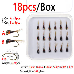 Bimoo 18pcs/box #16 Tungsten Bead Head Jig Nymph Fly Epoxy Pheasant Tail Fast Sink Barbed Wet Euro Nymph Fly Trout Fishing Lures