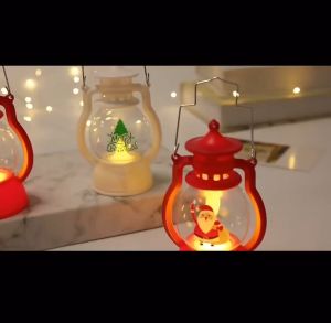 TCLS Christmas Mini Lantern Decorative with LED Lights Windproof Lamp Retro Style