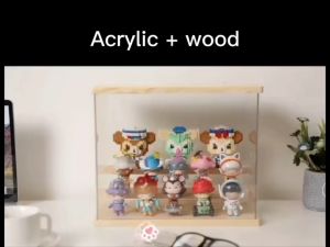 Wooden Display Box with Lighting Top Popmart Display Box Transparent Acrylic storage box Dust-proof for Figures/Cosmetic/Perfume