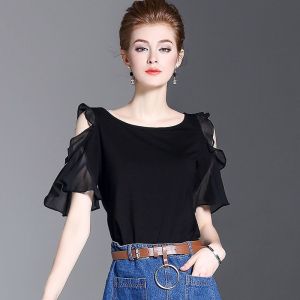 Ruffled Chiffon Short Sleeve Blouse