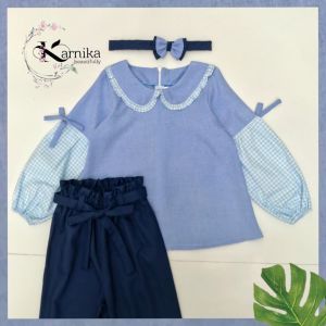 baju anak perempuan setelan 1-14 tahun stelan karnika blus dan celana panjang bahan import