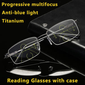 Titanium Alloy Progressive Multifocal Reading Glasses Men Blue Light Blocking Presbyopic Glasses Women Hyperopia Eyewear