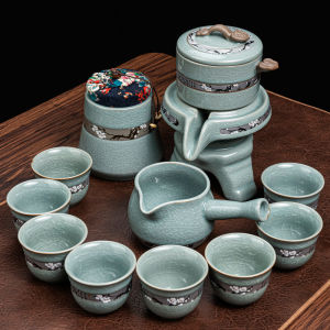 Kun De Ceramic Stone Ground Gongfu Tea Set Lazy Person Anti-Scalding Tea Pot with Tea Cups for Living Room Whole Set Vintage Style