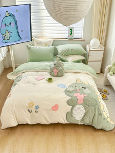 Cute Cartoon Dinosaur Childrens Bedding Set Pure Cotton Washed Cotton Four-Piece Quilt Cover Three-Piece Sheet Set
