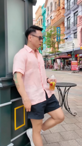 [Mua 1 áo tặng 1 áo] Áo Sơ Mi Nam Cộc Tay Chất Vải Linen Màu Hồng  – Thoáng Mát Lịch Lãm Dễ Phối Đồ – TED MENSWEAR