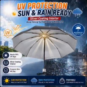 BIN LU Strong 8 Ribs Folding Umbrella Wind Resistant Rain Umbrella UV Protection Silver Coating 3 Fold Compact Portable Umbrella Durable Frame Waterproof Travel Umbrella with Free PVC Storage Pouch Manila Stock