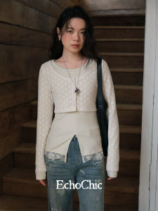 Bộ Đồ Cardigan Len Chấm Bi