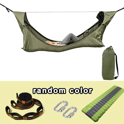 Outdoor Camping Zipper Hammock with Mosquito Net Inflatable Air Cushion & Accessories Anti-Rollover Stable Structure Portable Hammock for Garden Travel Backpacking