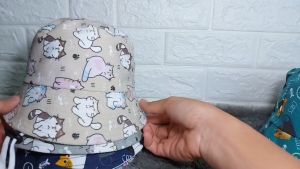 Topi Bucket Anak Tali Bahan Canvas Motif Kucing Usia 2 - 7 Tahun