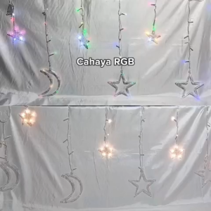 Lampu Hias Tirai LED Bintang & Bulan Sabit Warm White dan RGB | Lampu Dekorasi Kamar & Ruang Tamu
