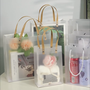 Plastic Bag for Gift with Handles Reusable PVC Packaging Transparent Bags for Birthday PartyWeddingCorporate EventMini GoodieDoor&Return Gift