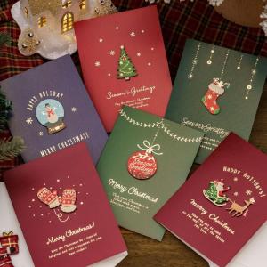 5Set Christmas Greeting Cards Retro Holiday Wishes Gift Message New Year Invitations Cards Party Supplies