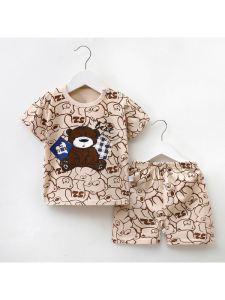 Pure Cotton Short Sleeve Childrens Set Baby T-Shirt Summer Clothes Boys Kids Ensemble Korean Style round Dot Print A-Class Safety