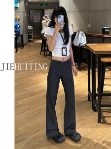 Quần Ống Rộng Cạp Thấp Màu Xám Dài Cho Nữ Mùa Thu 2025 Quần Ống Đứng Ôm Sát Chân Dài Đến Sàn