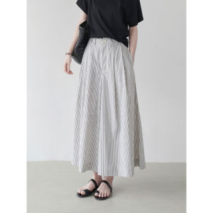 Casual Loose Wide Leg Pants Womens Summer 2025 New Style High Waist Nine Points Loose Thin Model Vintage Striped Skirt Pants