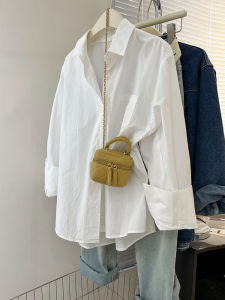 Mint Green Womens Summer Loose Sun Protection Shirt Outerwear Casual Design Sense Small Audience Button up Cotton Top
