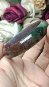 High Grade Moss Agate Stone bangle 54mm 高货水草玛瑙带玉化透体超美意境水草手镯 54mm