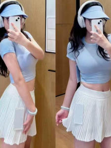 กระโปรงสั้นกีฬาสำหรับผู้หญิง ฤดูร้อน แห้งเร็ว กระโปรงสั้นจีบ โยคะ วิ่ง ฟิตเนส เทนนิส กระโปรงสั้นครึ่งตัว ป้องกันแสง