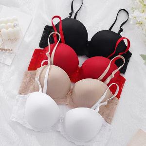 เสื้อชั้นในมีโครงเหล็กยกทรงสำหรับหน้าอกเล็กป้องกันการหย่อนคล้อยดันทรงอัพสำหรับนักเรียนหญิงยกทรงแบบกระดุมสองแถวเรียบง่ายผิวเงาสีล้วน